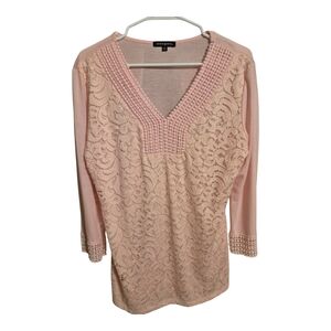 Ava & Grace Light Pink Embroidered Lace Look Long Sleeve Top Size Medium